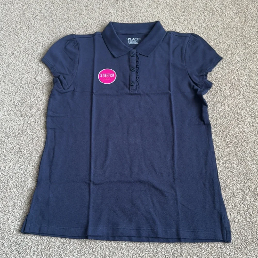 153 NWT The Children's Place Girls' Short‎ Sleeve Ruffle Polo -Size: Large Plus